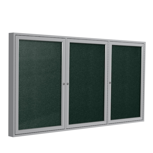 Enclosed Bulletin Board, 3 Door, Vinyl, 3 ft H x 6 ft W, Ebony